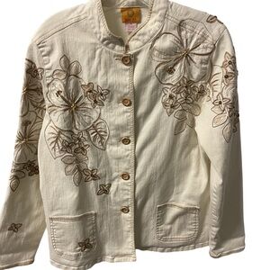 Vintage Ruby Rd. Embroidered Beaded Denim Jacket Beaded Button - Sz 10